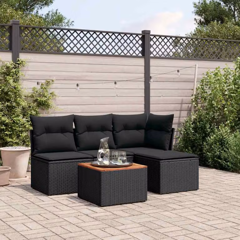 vidaXL Set Divani da Giardino a L 5 pz con Cuscini e Tavolino Nero