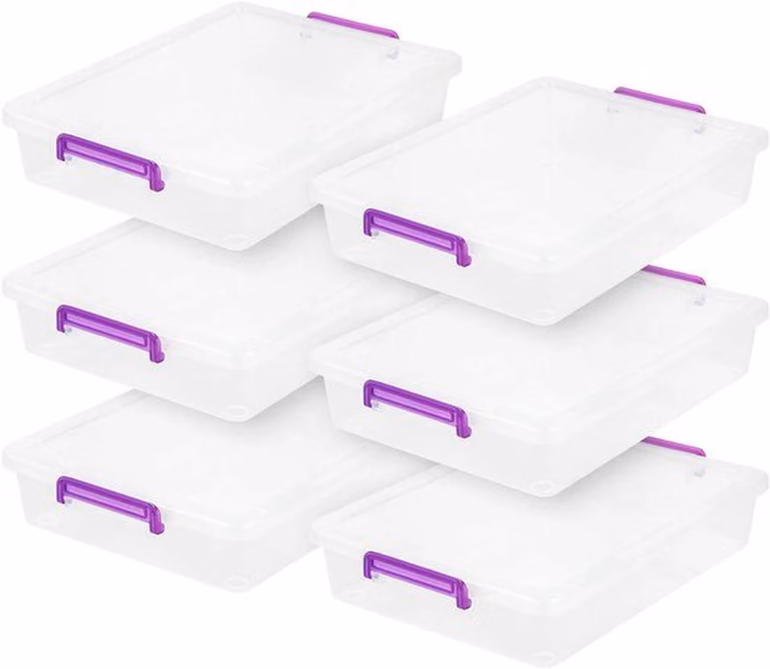 Contenitori trasparenti Azomor® con maniglia viola per l'ufficio e la casa