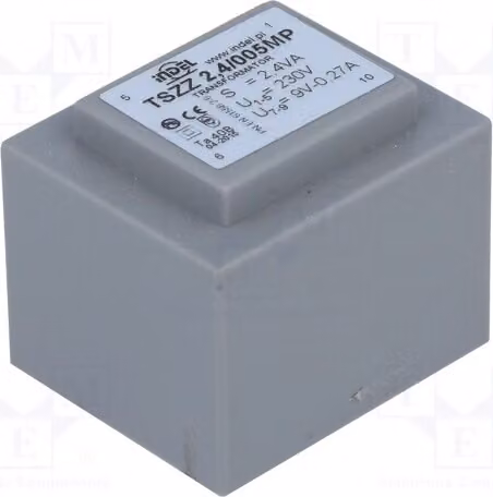 1 trasformatore: rivestito, 230 VAC, 0,266 A, 9 V, 2,4 VA. Montaggio: TSZZ2.4/005MP - trasformatore