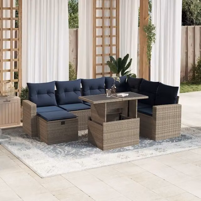 Set Divani da Giardino 8 pz con Cuscini Grigio in Polyrattan 3274841