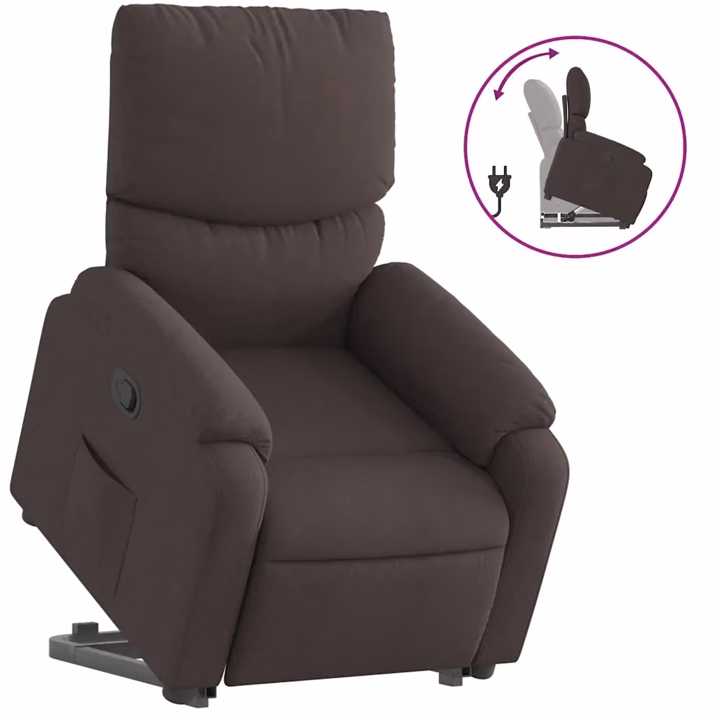 vidaXL Poltrona Alzapersona Reclinabile Marrone con Assistenza Elettrica e Braccioli in Tessuto – 2