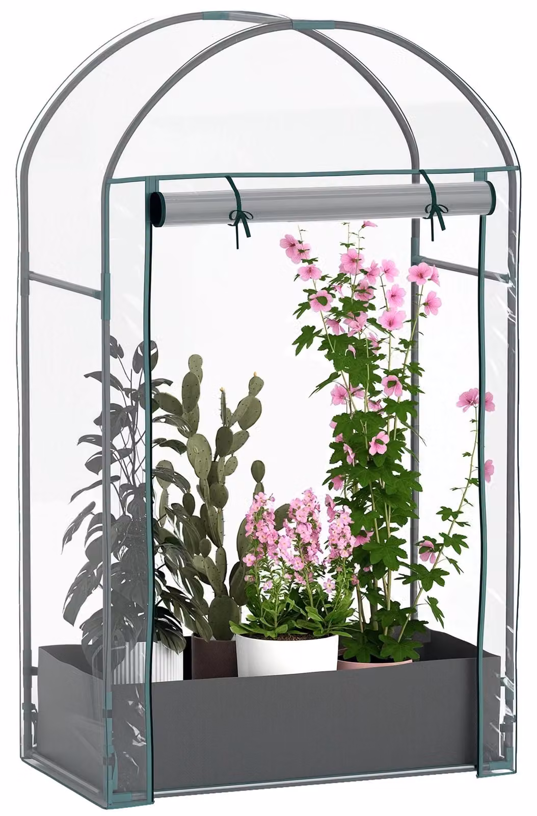 Mini serra da balcone, rivestimento in plastica rinforzata, porta a rullo, colore verde militare