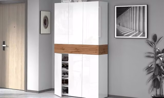 Scarpiera SAVONA 6 ante - Fino a 60 paia, bicolore bianco/rovere Made in Italy