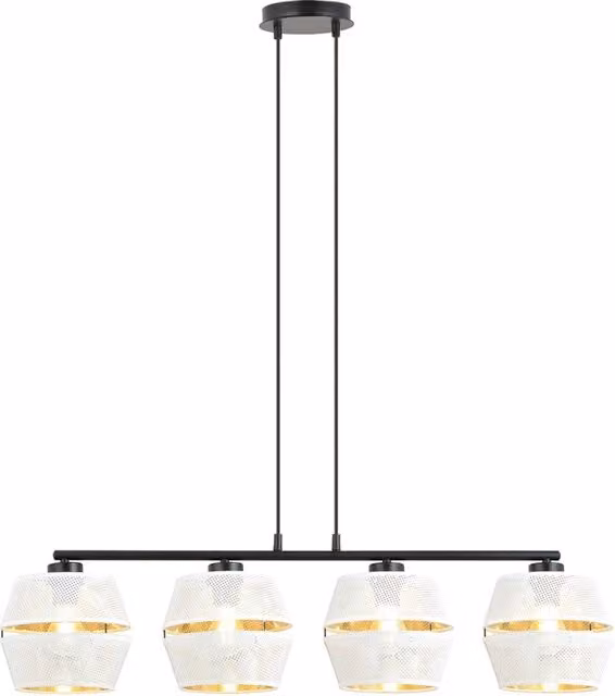 Sospensione Contemporanea 4 Luci Tristram In Metallo Bianco E Oro