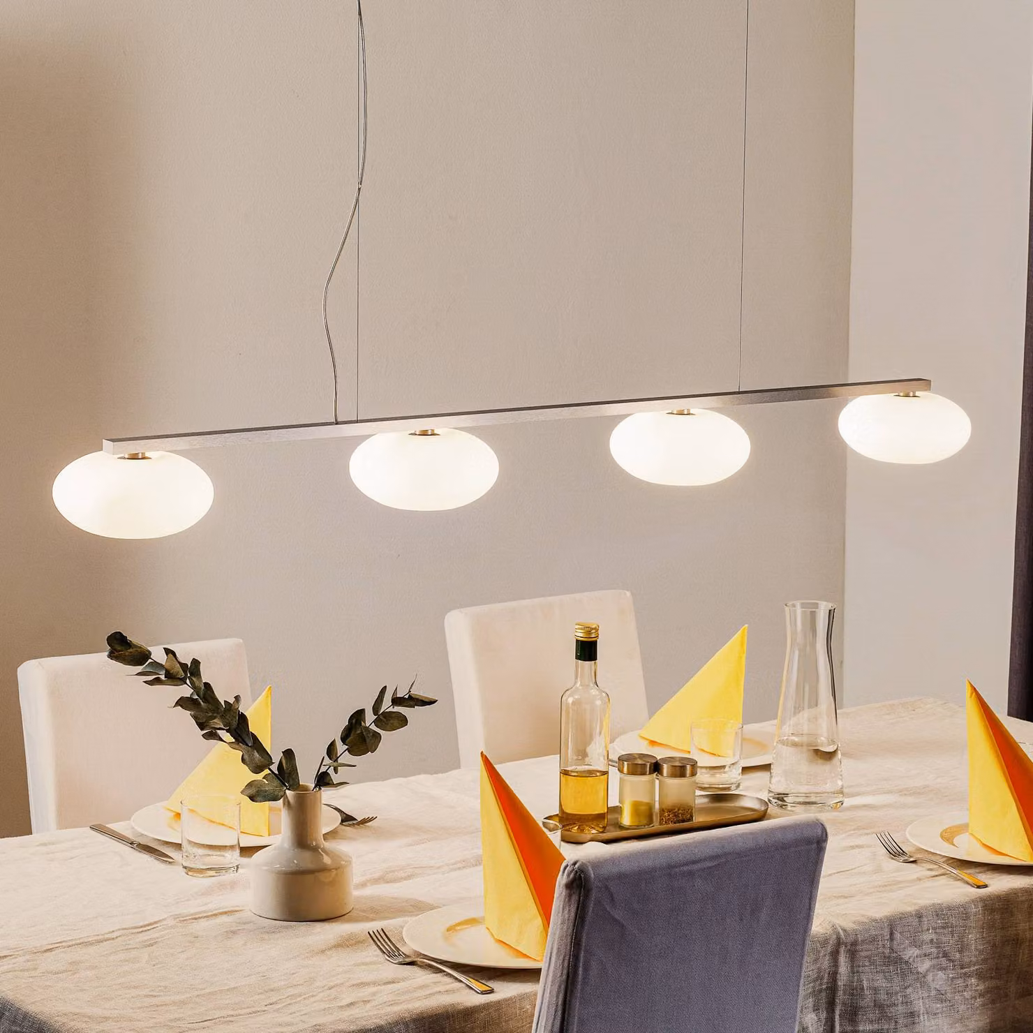 Casablanca Lampada a sospensione in vetro AIH, dimmerabile, Alluminio / Grigio / Zincato, Soggiorno / Sala da pranzo, Alluminio, Design, Lampada a sospensione