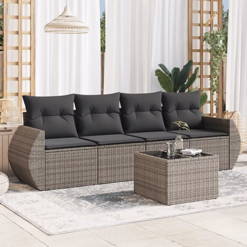Maison Exclusive - Set Divano da Giardino 5 pz con Cuscini Grigio in Polyrattan