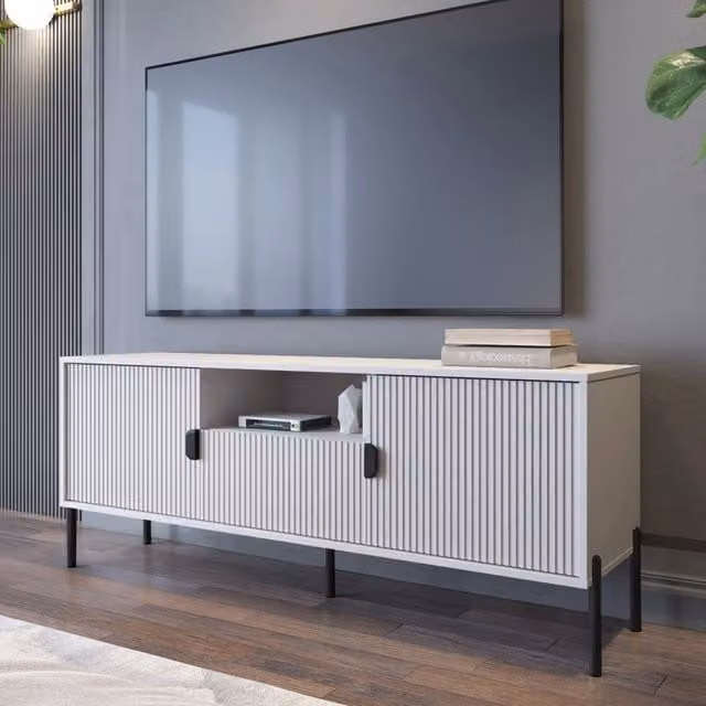 Mobile porta TV Rabattone DMORA con un cassetto, beige e nero, L: 155 cm, P: 40 cm, H: 69 cm