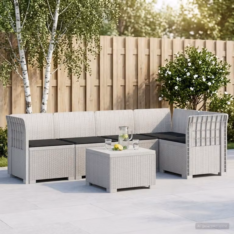 vidaXL Divano da Giardino a L con Cuscini in Polyrattan Bianco e Antracite