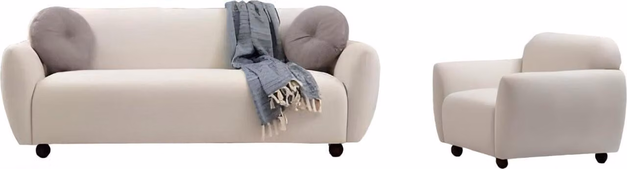 Wohnzimmer-Set 2tlg 3-Sitzer mit Sessel Weiß Einfarbig Modern Design