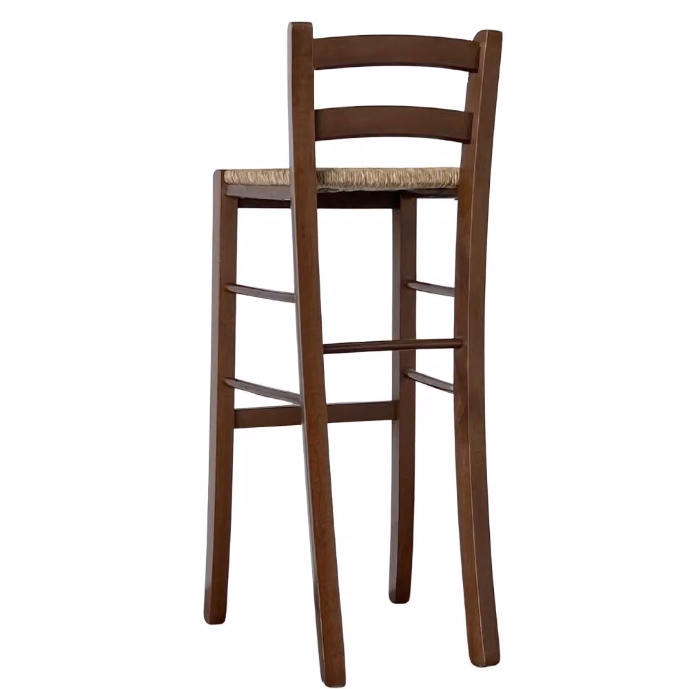 Set di 2 sgabelli alti da bar in legno noce scuro con seduta in rattan per cucina e soggiorno, Altezza: 80 cm – 2
