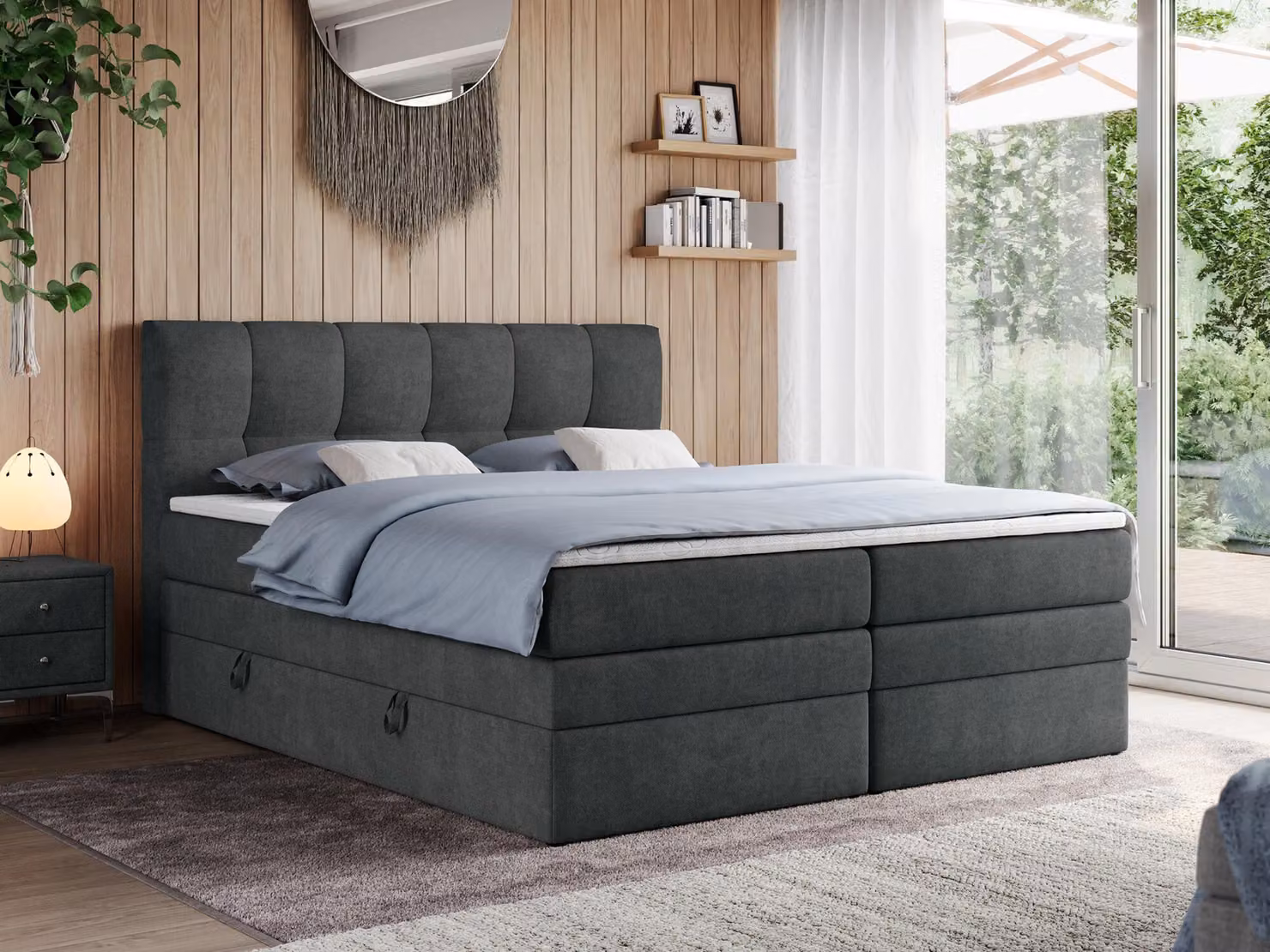 Letto boxspring con materasso matrimoniale - ALVIN-KING - 160 x 200 cm - Grigio scuro - H4