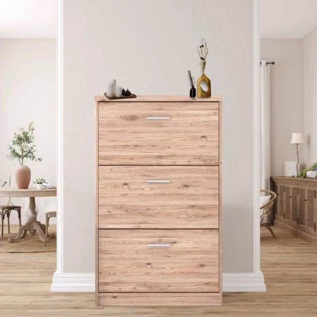 Scarpiera Nepo Effezeta Italia con 3 scomparti a ribalta colore rovere e bianco L: 120 cm, P: 20,7 cm, H: 69,5 cm