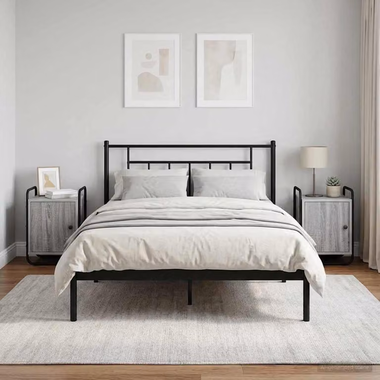 Set di 2 Armadi da Notte vidaXL in Legno Ingegnerizzato e Metallo, Colore Grigio e Nero, Stile Moderno