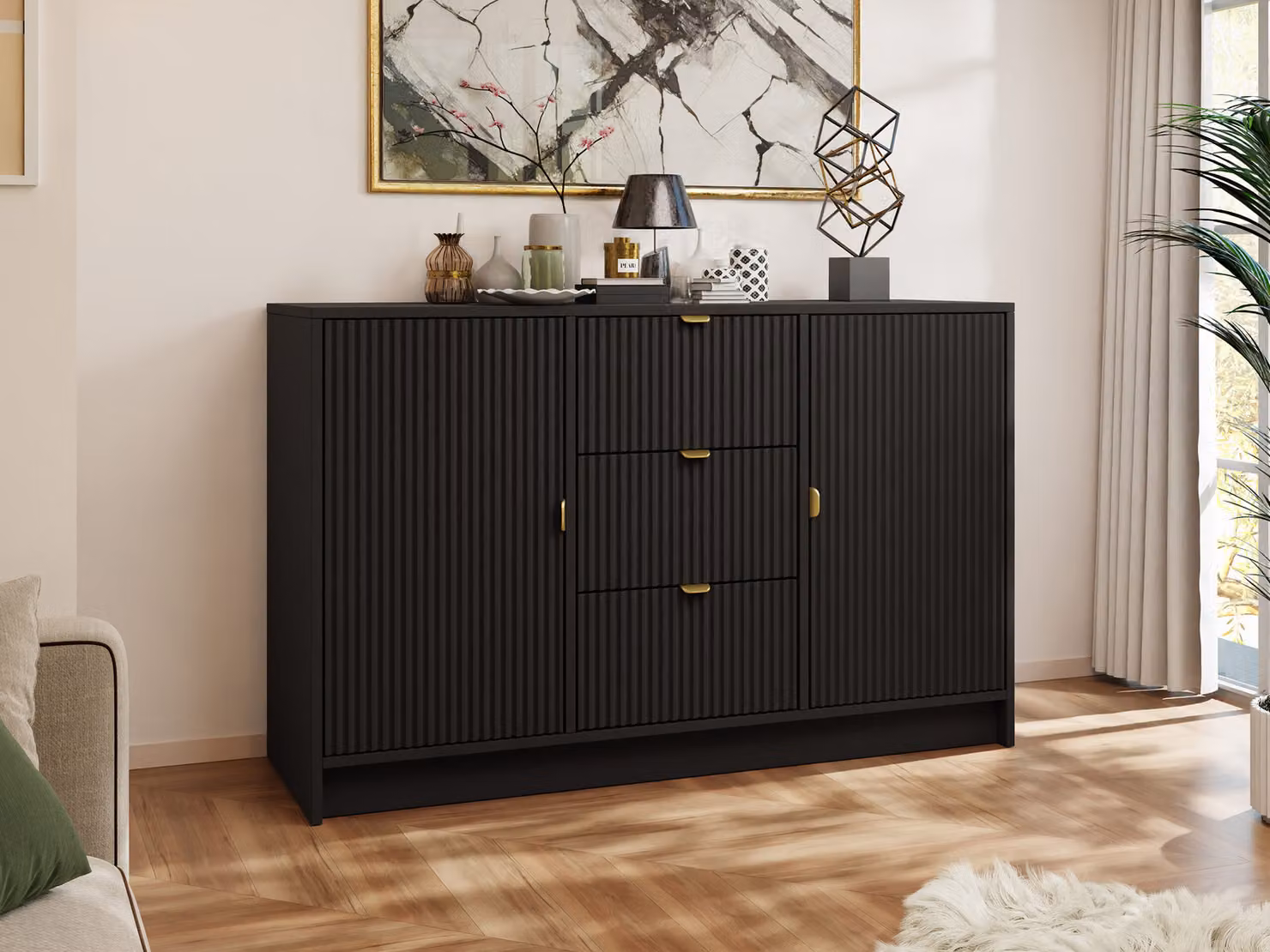 Cassettiera con ante e cassetti TABORO - nero