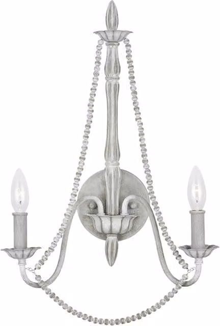 Applique Classica Maryville FEISS in Acciaio Grigio e Legno con 2 Luci E14