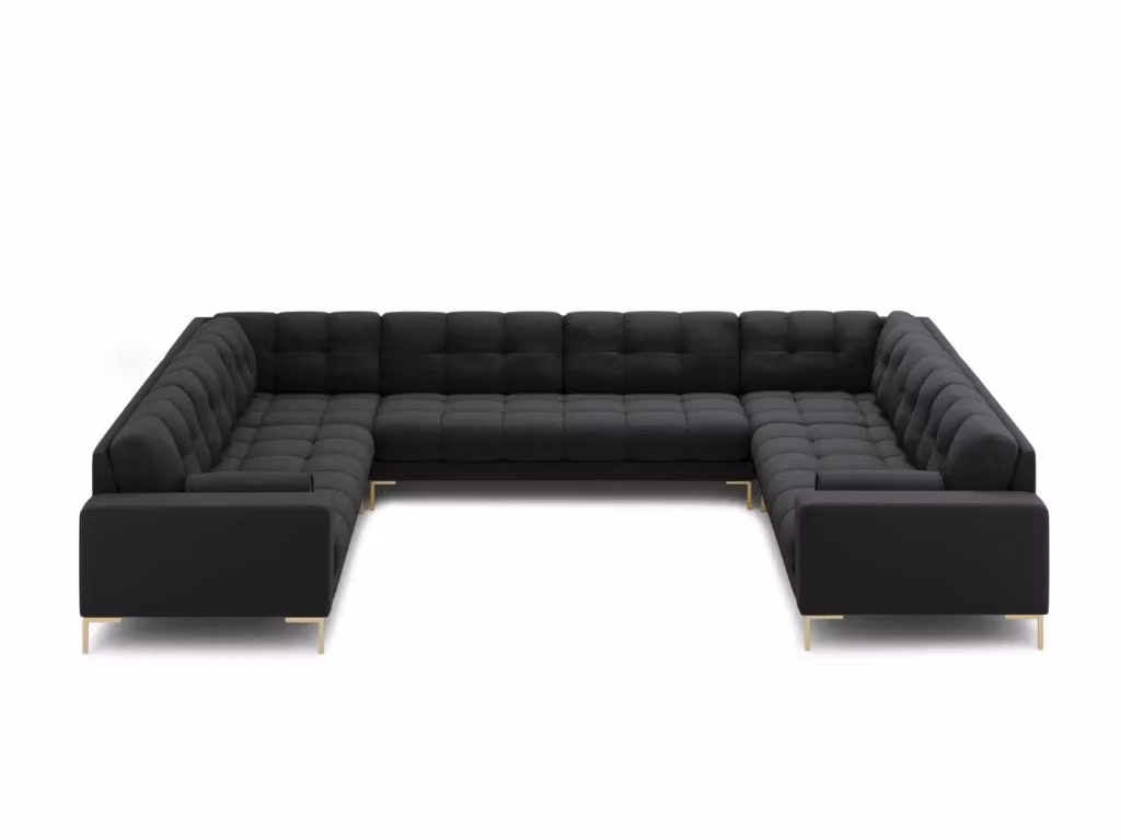 Divano panoramico Bali Cosmopolitan Design a 9 posti in tessuto strutturato grigio scuro con forma a U e dettagli in metallo opaco – 2