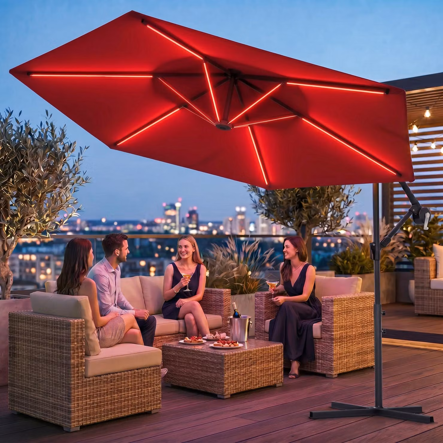 Ombrellone a LED con illuminazione RGB incl. telecomando, controllo APP, ombrellone a semaforo, ombrellone da giardino 300 cm - rosso