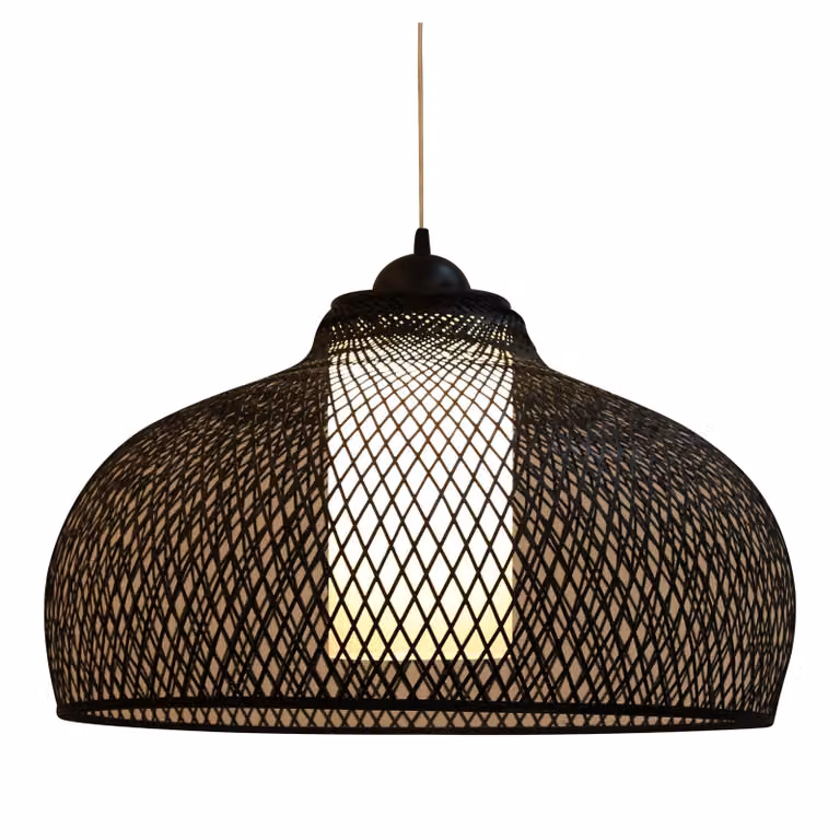 Fine Asianliving Bamboo Hanging Lamp Lampada a sospensione Nero fatto a mano - Robin D52xH30cm Lampada a sospensione Illuminazione Paralume di bambù Tessuto Lampada Illuminazione Rotan