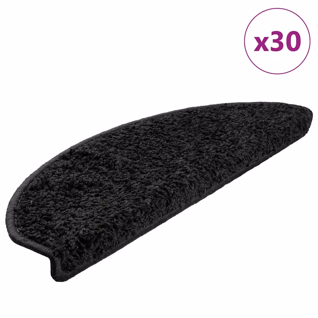 vidaXL Tappetini per scale semicircolari grandi, 30 pezzi, Nero, L: 65 cm, P: 40 cm, H: 4 cm