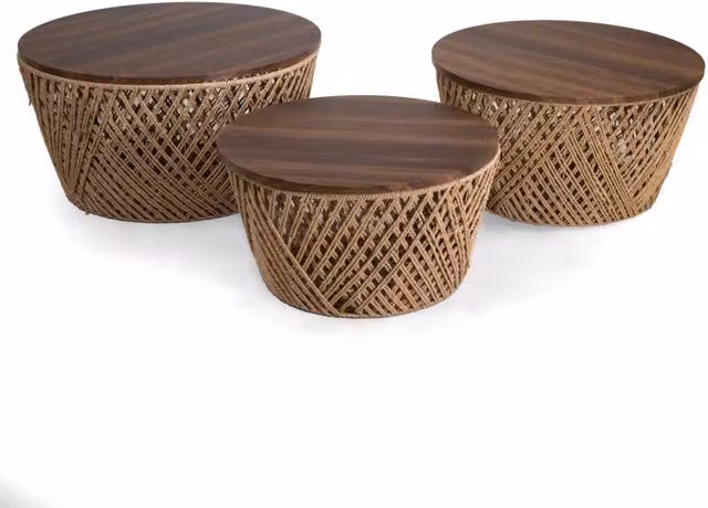 Tavolino Legno Contenitore 1-3 Naturale tondo Cm ø66h34