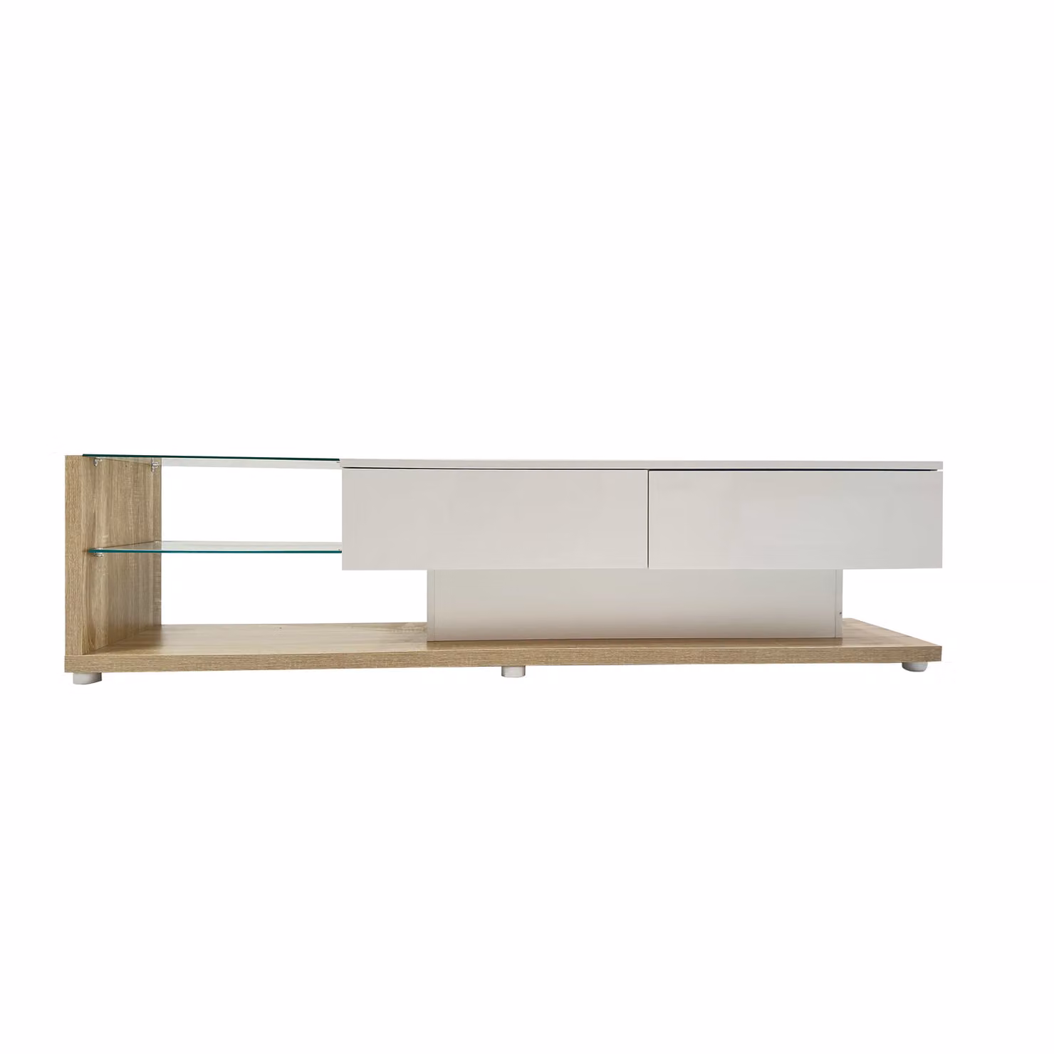 Mobile TV Moderno Aosom in Bianco Lucido e Legno con Pannelli in Vetro e Illuminazione LED L: 170 cm, P: 38 cm, H: 36 cm – 2
