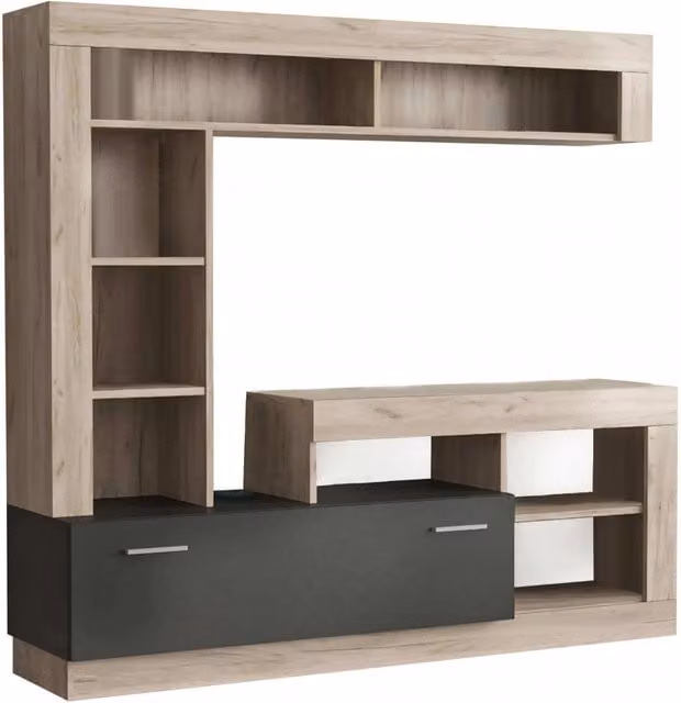 Parete Attrezzata Soggiorno Leonard 170x42x170 h cm in Truciolare bilaminato Nero