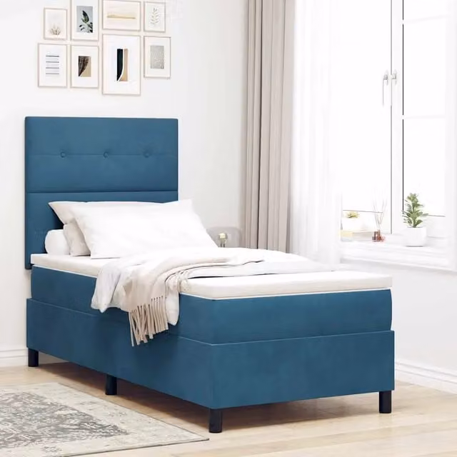 Letto a molle con testiera in velluto blu vidaXL L/P: 90 x 200 cm – 1