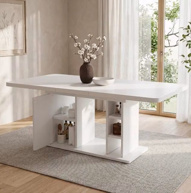 Tavolo da pranzo allungabile 140/180 x 80 cm bianco con vano integrato
