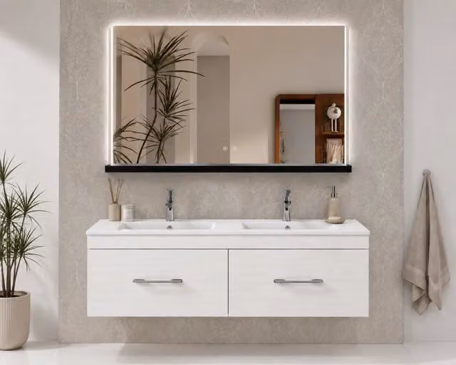 Mobile bagno con lavabo ORIGENBATH FLORENCIA senza specchio 120x45 cm doppia vasca bianco nordico