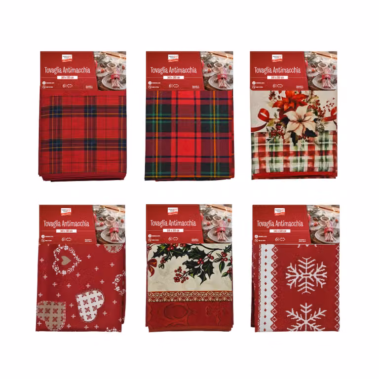 Tovaglia Natalizia Vestiamo Casa Gran Natale a Quadri Rossa, Antimacchia e Idrorepellente, L: 140 cm x P: 180 cm