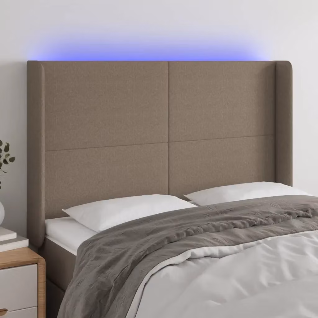 Testata del letto con illuminazione LED e porta di ricarica USB in tessuto beige L: 147 cm, P: 16 cm, H: 118/128 cm – 2