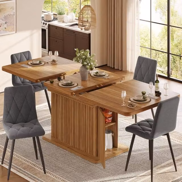 Tavolo da pranzo 120/160x80x76 cm estensibile in MDF e metallo marrone