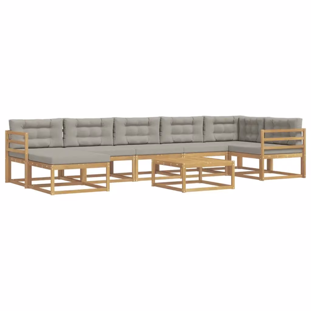 Set di divani da esterno a L vidaXL in legno di acacia con pouf e tavolino, Bianco e Grigio – 2