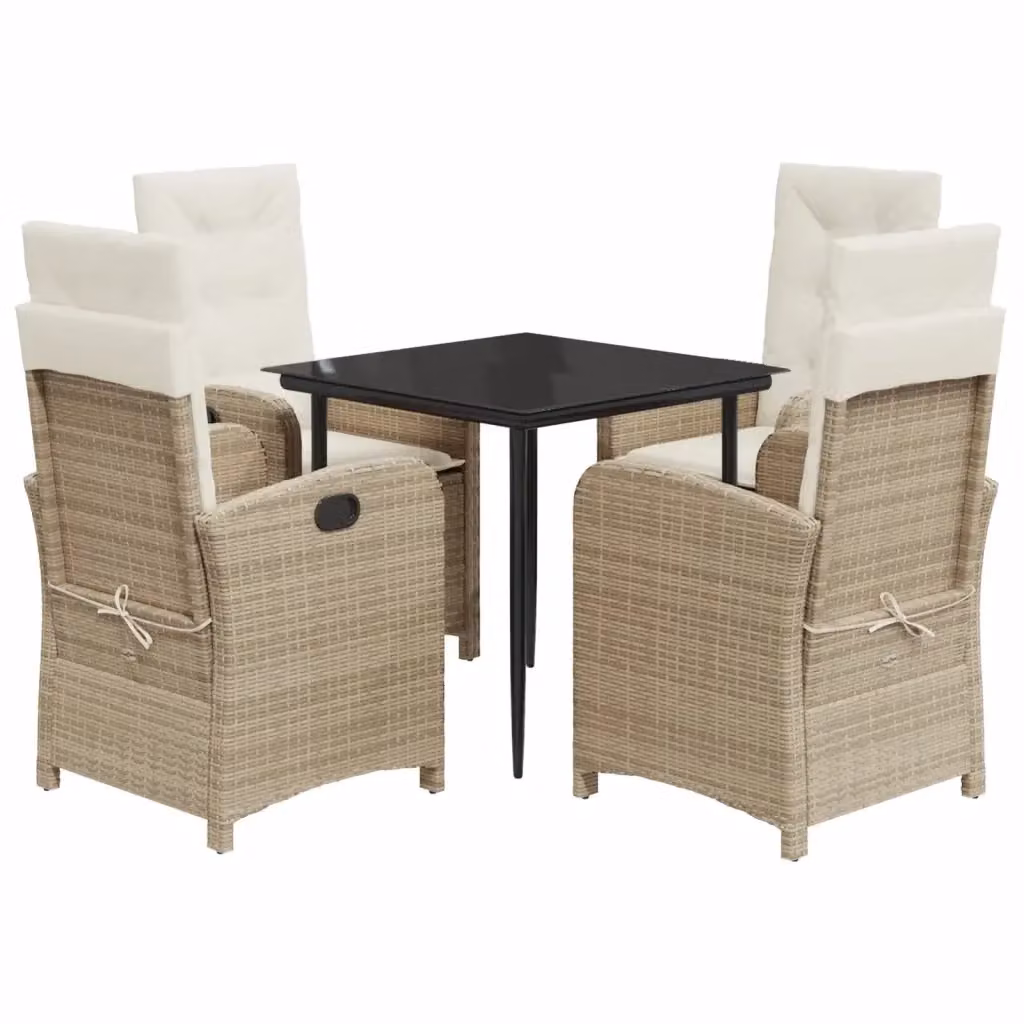 Set da Pranzo da Giardino 5 pz vidaXL in Polyrattan con Cuscini Beige e Tavolo in Vetro – 2