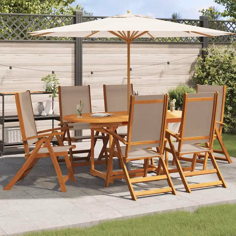 Set di 6 sedie pieghevoli da giardino vidaXL in legno di acacia e textilene beige e marrone