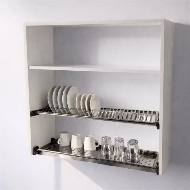Calandrelli Pensile Scolapiatti in Larice Bianco con Ante a Battente, H 90 x L 80 x P 33 cm
