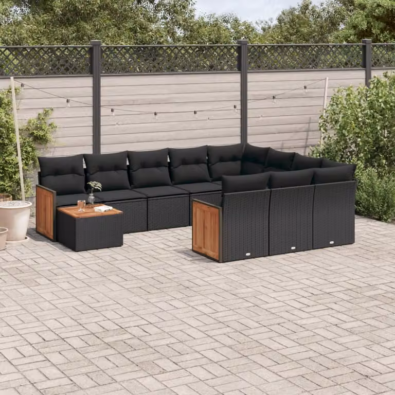 Maison Exclusive - Set da giardino 11 pezzi con cuscini in poly rattan nero