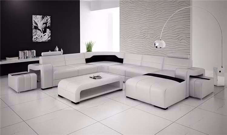 Wohnlandschaft Couch Polster Sitz Garnitur Ecksofa Big Couchen + 2 Hocker U-Form