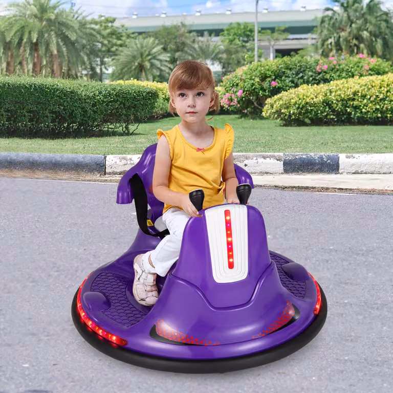 Costway Autoscontro elettrico a batteria per bambini con doppio joystick, telecomando e luci a LED, Viola