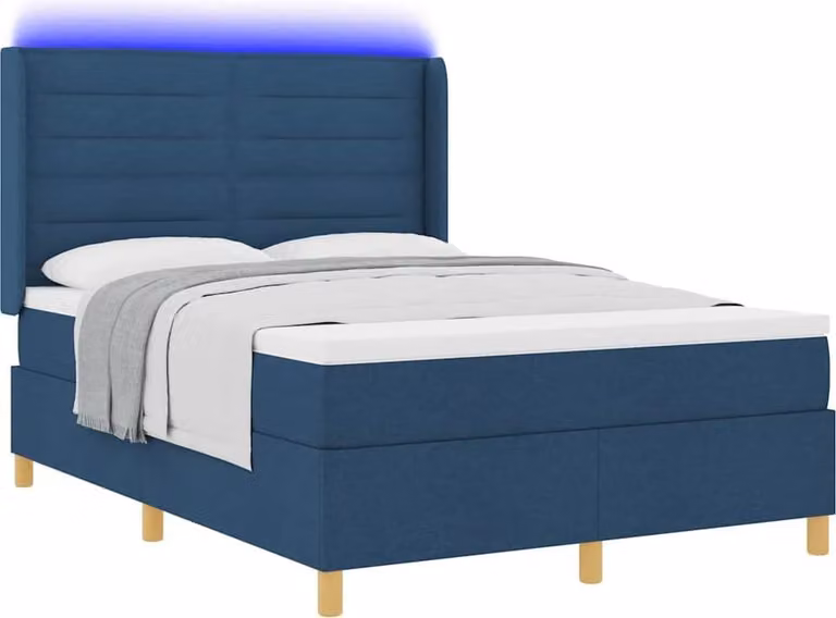 Letto a molle con strisce LED Blu 140 x 200 cm Tessuto