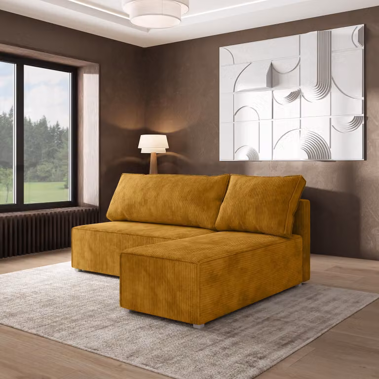 Divano angolare Masseno BRISO P con funzione letto a L, divano con box letto, divano da salotto, divano, divano, divano letto, set di divani - giallo, POSO 01