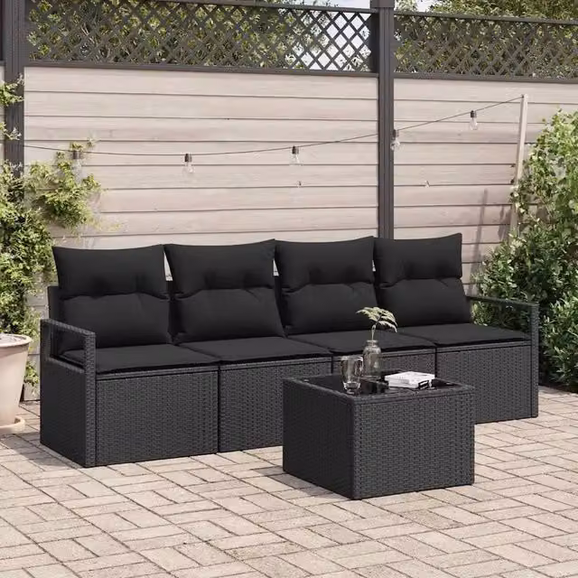 Set di divani 5 pz 4-Numero di posti Nero polyrattan 3354922
