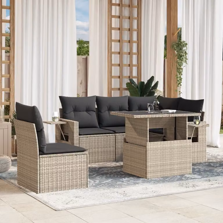 Maison Exclusive - Set Divano da Giardino 6pz con Cuscini Grigio Chiaro Polyrattan
