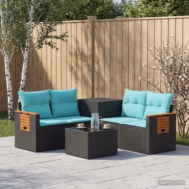 Set di divani 6 pz Nero e Blu 55 x 55 x 37 cm 3447654