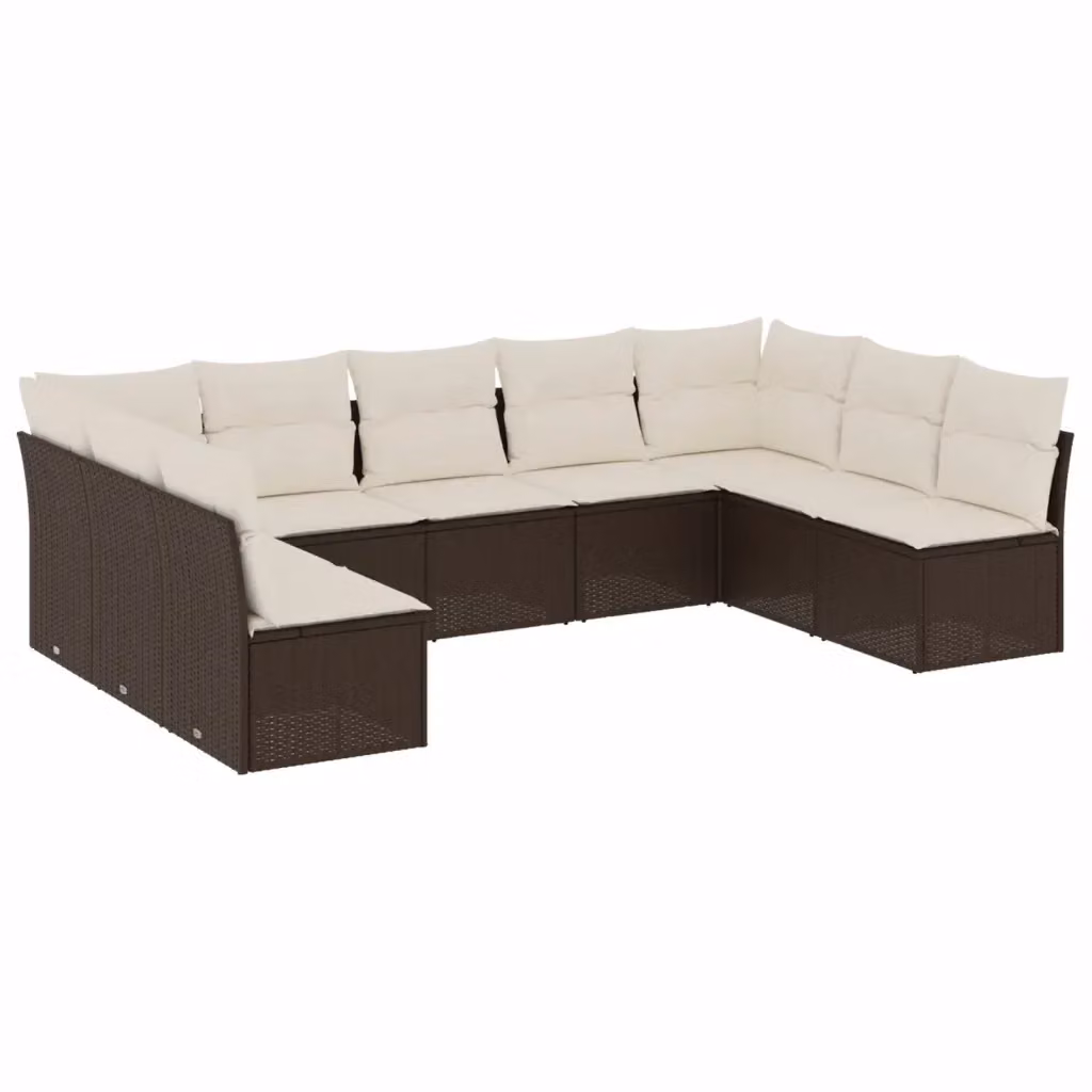 Set di divani da giardino vidaXL in polyrattan marrone e bianco con cuscini imbottiti e coperture rimovibili – 2