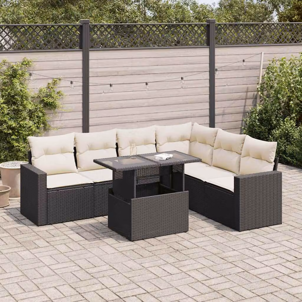 Maison Exclusive - Set da giardino 7 pezzi con cuscini in polyrattan nero