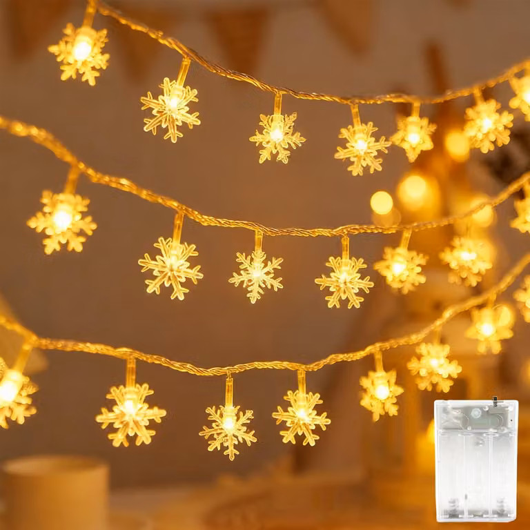 Catena luminosa a forma di fiocchi di neve, 6 metri, 40 LED, luce bianco caldo, grado di protezione IP65