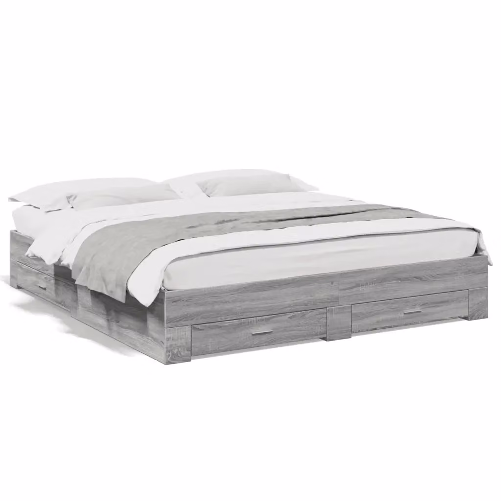 vidaXL Giroletto con Cassetti Grigio Moderno in Legno Multistrato 200x200 cm – 2