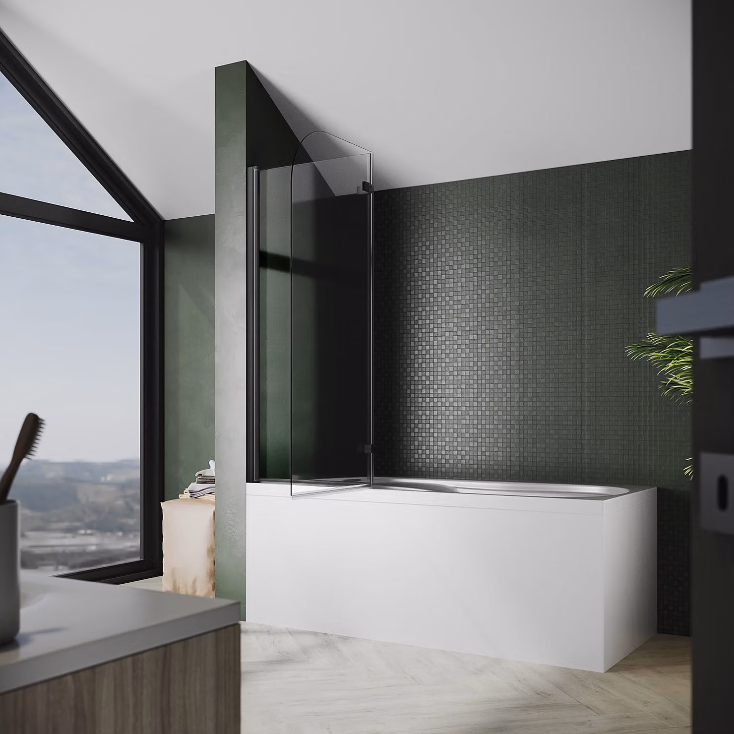 Attacco per vasca SONNI, schermo pieghevole 120x140cm, cabina doccia pieghevole, cabina doccia NANO 6mm vetro nero
