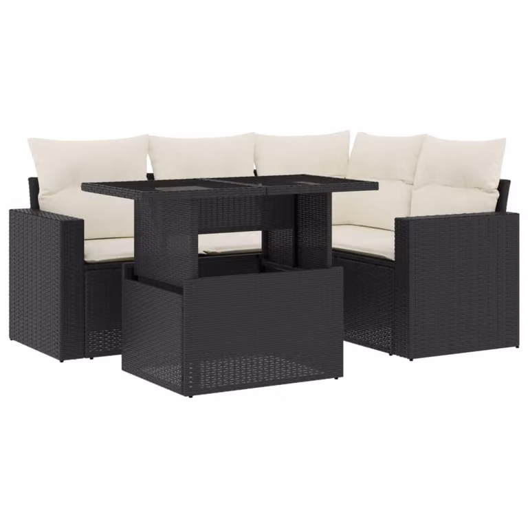 Set Divani da Giardino 5 pz con Cuscini in Polyrattan Nero